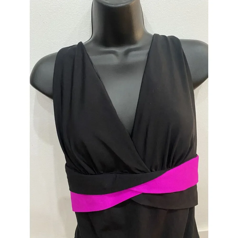 Longitude Womens Size 14 Black Pink One-Piece Swimsuit Stripes Tummy Control